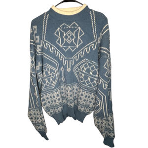 McGregor Vintage Blue And Cream Southwestern Geometric Pullover Knit Sweater